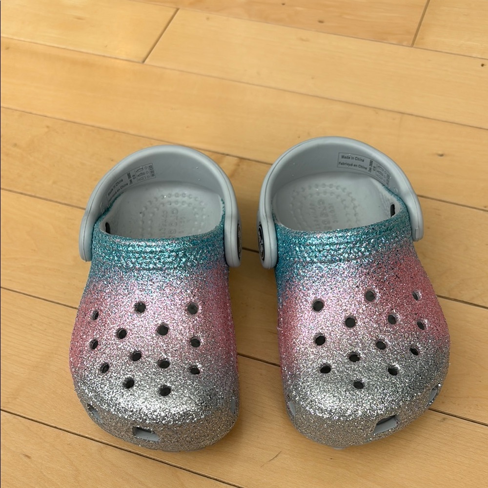 Crocs Kids Glitter Clogs - Pink, Blue, and Silver